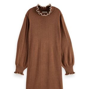 Scotch & Soda Brown Ruffle Trim Sweater Dress size 14